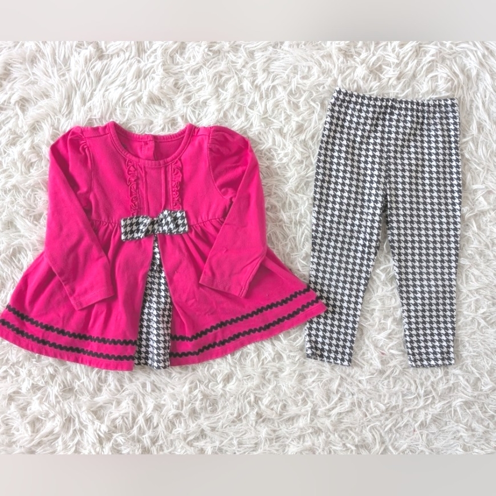 Kids Headquarters Long Sleeve Shirt and Leggings Set pink plaid size 24 Months